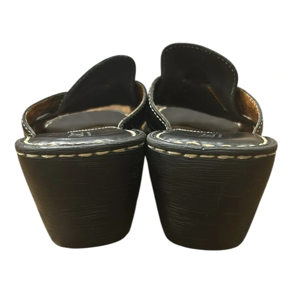 Born Folly Slip On Black Learher Wedge Sandals Size 8 - Picture 5 of 11